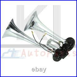 12V 150 PSI 3 Liter Air Compressor with Chrome Dual Train Air Horn 2 Trumpet Kit