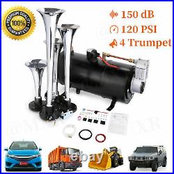 150DB Super Loud Dual Trumpet Air Horn Compressor Kit For Truck RV Car Boat 12V