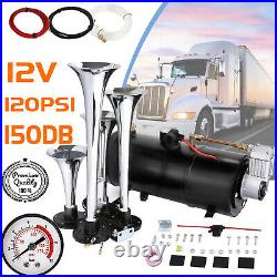 150dB Dual Trumpet Air Horn Compressor Kit For Truck RV Car Boat 12V Super-loud