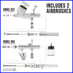 2 Airbrush Kit 5 Wicked Colors Air Compressor Dual-Action Createx Hobby Set