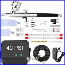 40PSI Airbrush Kit Dual-Action Multi-Function Set with Compressor Cleaning New