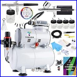 Air Compressor Kit with 2 Airbrushes Cleaning Airbrush Kit Double Action Airb