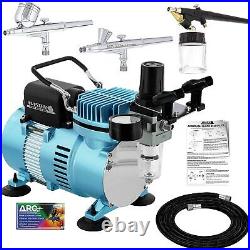 Air Compressor System Kit Dual Fan WithGravity Feed Set 3 Tip Sets 0.2, 0.3, 0.8mm
