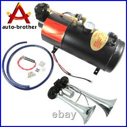 Air Compressor Train Horn Kit Loud Dual 2 Trumpet with 120 PSI Complete System