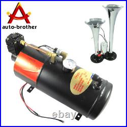 Air Compressor Train Horn Kit Loud Dual 2 Trumpet with 120 PSI Complete System