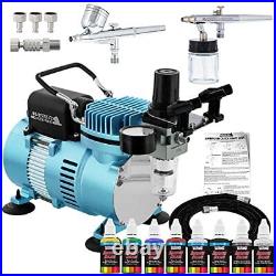 Airbrush Cool Runner II Dual Fan Air Compressor Airbrushing System Kit with 2 Pr