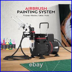 Airbrush Kit Set with Dual Fan Air Compressor 3 Air Brush Gun Gravity Siphon Feed