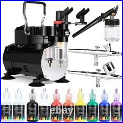 Airbrush Kit With Compressor 1/5hp Air Compressor Dual Action Airbrush 8 Paints