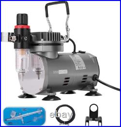 Airbrush Kit with 1/5 HP Air Compressor and 1 Dual Action Airbrush Kit, Gravity