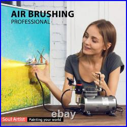 Airbrush Kit with 1/5 HP Air Compressor and 1 Dual Action Airbrush Kit, Gravity