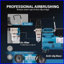 Airbrush Kit with 1/5 HP Professional Air Compressor and 3 Dual Action Airbrush