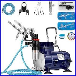 Airbrush Kit with Professional Air Compressor and 3 Dual Action Airbrush Gun