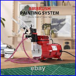 Airbrush Kit with Professional Air Compressor and 3 Dual Action Airbrush Gun, Gr