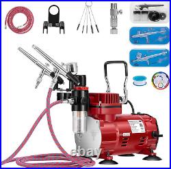 Airbrush Kit with Professional Air Compressor and 3 Dual Action Airbrush Gun, Gr