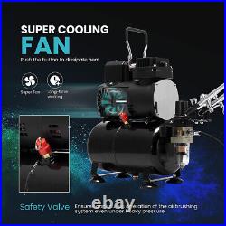 Airbrushing System Dual Fan Air Tank with 1/5HP Air Compressor, 3 Airbrush Kits