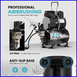 Airbrushing System Dual Fan Air Tank with 1/5HP Air Compressor, 3 Airbrush Kits
