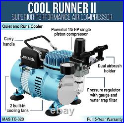 Airbrushing System Kit Cool Runner II Dual Fan Air Compressor with 3 Airbrushes