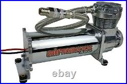 Airmaxxx Chrome 480 Air Compressors 1/2 Valves Air Ride Black 7 Switch Tank