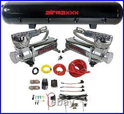 Airmaxxx Chrome 580 Dual Air Compressors Wire Kit Steel 5 Gallon 9 Port Air Tank