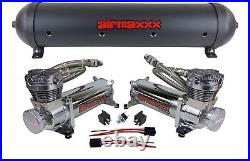 Airmaxxx dual 480 chrome air compressors & black 5 gallon aluminum air tank