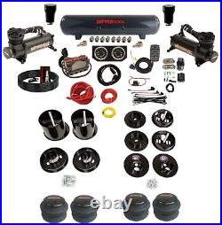 Complete Air Ride Suspension Kit 3/8 Manifold Bags 480 Black For 65-70 Cadillac