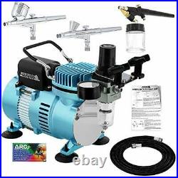 Cool Runner Dual Fan Air Compressor Airbrushing System Kit with 3 Airbrush Sets
