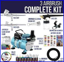 Cool Runner II Dual Fan Air Compressor Airbrushing System Kit with 3 Airbrushes