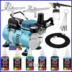Cool Runner II Dual Fan Air Compressor Airbrushing System Kit with 3 Professi