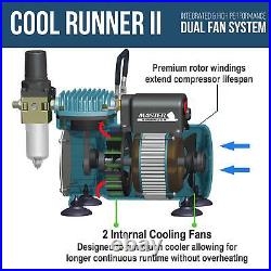 Cool Runner II Dual Fan Air Compressor Airbrushing System Kit with 3 Professi
