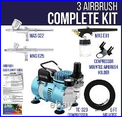 Cool Runner II Dual Fan Air Compressor Airbrushing System Kit with 3 Professiona
