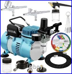 Cool Runner II Dual Fan Air Compressor Pro Airbrushing System Kit with3 Airbrushes