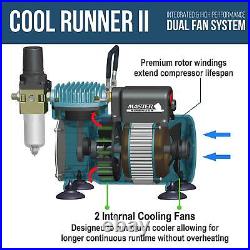 Cool Runner II Dual Fan Air Compressor Professional Airbrushing System Kit wi