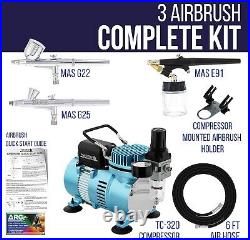 Dual Fan Air Compressor Airbrushing System Kit with 3 Professional Airbrush S