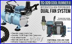 Dual Fan Air Compressor Airbrushing System Kit with 3 Professional Airbrush Sets
