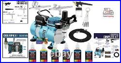 Dual Fan Air Compressor Airbrushing System Kit with 3 Professional Airbrushes
