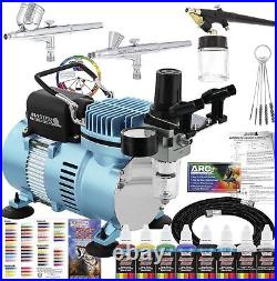 Dual Fan Air Compressor Professional Airbrushing System Kit Gravity Siphon Feed
