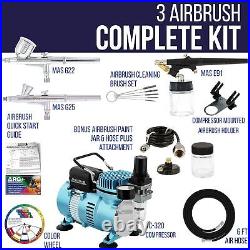 Dual Fan Air Compressor Professional Airbrushing System Kit with 3 Airbrushes US