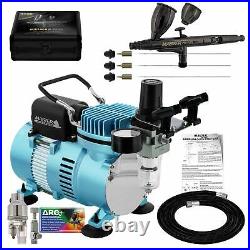 Dual Fan Air Compressor System Kit & Ultimate Airbrush Set 0.2, 0.3 & 0.5mm
