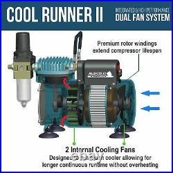 Dual Fan Air Compressor System Kit & Ultimate Airbrush Set 0.2, 0.3 & 0.5mm