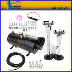 Dual Trumpet 120 PSI Air Compressor System Air Train Horn Kit For Car Lorry Boat