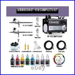 Gaahleri Airbrush Kit with Compressor Air Tank 1L Dual Air Outlet System Prof