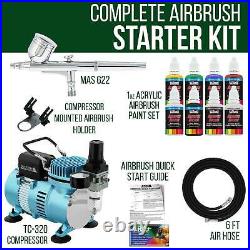 MASTER AIRBRUSH Gravity Dual-Action SET Air Compressor Primary Colors Paint Kit