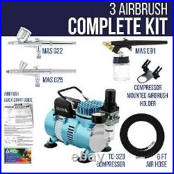 Master 3 Airbrush Set Pro Dual Fan Air Compressor Kit, Hobby, Auto, Cake, Art