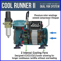 Master Airbrush 1/5 HP Cool Runner II Dual Fan Air Compressor Kit Model TC-32