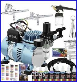 Master Airbrush Cool Runner II Dual Fan Air Compressor Kit with 3 Airbrushes
