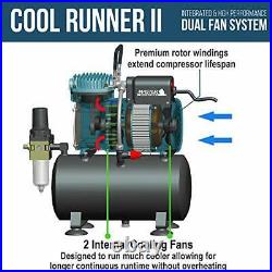 Master Airbrush Cool Runner II Dual Fan Air Storage Tank Compressor System Ki