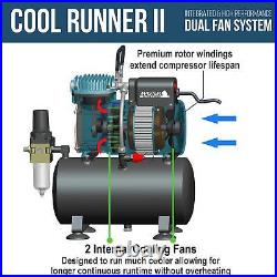 Master Airbrush Cool Runner II Dual Fan Air Tank Compressor System Kit with a