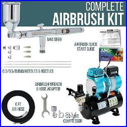 Master SB88 Pro Set Dual-Action Side Feed Gravity Airbrush, Air Tank Compressor