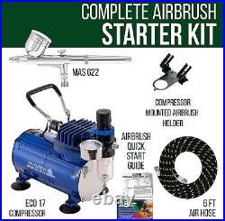 Multi-purpose Airbrush Kit Gravity Feed, Dual-action, 6ft Hose, Compressor