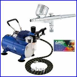 Multi-purpose Gravity Feed Dual-action Airbrush Kit with 6 Foot Hose Compressor